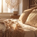 Close up of bed with lacework