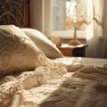 Close up of bed with lacework