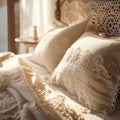 Close up of bed with lacework