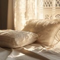 Close up of bed with lacework