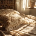 Close up of bed with lacework