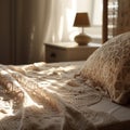 Close up of bed with lacework