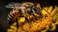 A close up of a bee collecting pollen from a flower created with Generative AI Royalty Free Stock Photo