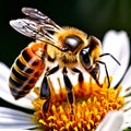 close up of a bee collecting pollen from a fower detailed and i