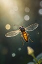 Golden Hour Hoverfly: A Stunning Close-Up Royalty Free Stock Photo