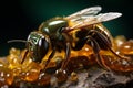 a close up of a bee on a piece of wood