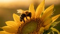 Close-up of a bee sitting on a sunflower flower, an insect on the flower Royalty Free Stock Photo