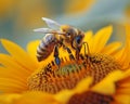 Close-up of a bee on a sunflower representing nature