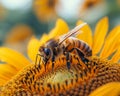 Close-up of a bee on a sunflower representing nature