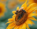 Close-up of a bee on a sunflower representing nature