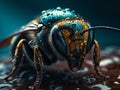 Close-up of a bee in water droplets on a wet surface dramatic shot. AI generated