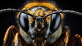 A close up of a bee's face with a black background. Generative AI image. Royalty Free Stock Photo