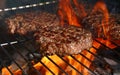 Beef burger for hamburger on barbecue flame grill Royalty Free Stock Photo