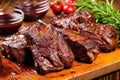 close-up of beef ribs marinated with bbq sauce