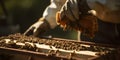 close-up of a beekeeper inspecting a beehive one generative AI Royalty Free Stock Photo