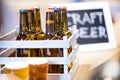 Close-up of beer bottles in crate