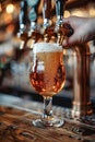 Close-Up of Beer Pouring into Glass at Bar Royalty Free Stock Photo