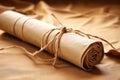 close-up on beige parchment rolled and tied