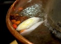 Closeup of a traditional Chinese hotpot