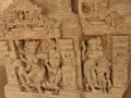 Close up of the believed 10th century carved stone in the ancient Chand Baori Step well in the village of Abhaneri, Rajasthan Royalty Free Stock Photo