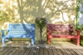 Vintage Bench and Pansies flowers Royalty Free Stock Photo