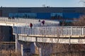 Close up of the bend on Bob Kerrey cable stayed pedestrian bridge Omaha Nebraska in early spring