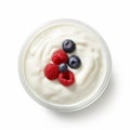 Close-up Of Berries And Yogurt: Ivory Style Aerial View Image