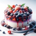 Close up of Berry Bliss dessert with a white background, high detail, realistic,