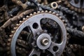 close-up of bicycle gears and chains assembly