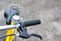 Close up of bicycle hand brake with bicycle bell Royalty Free Stock Photo