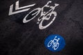 Close up of bicycle lane markings painted on the urban street surface