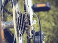 Close up Bicycle Part with Cassette Gear and Wheel Royalty Free Stock Photo