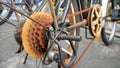 Close up Bicycle Part with Old Cassette Gear is rusty. Bicycle Gear is rusty.