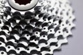 Bicycle roller chain that transfer power from pedals to drive, shiny silver detail Royalty Free Stock Photo