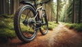Close-Up of a Bicycle Wheel on a Forest Trail Promoting Eco-Friendly Transportation Royalty Free Stock Photo