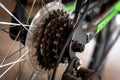 Close up of bicycle wheel with gears details Royalty Free Stock Photo