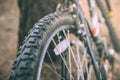 Close up of bicycle wheel. Healthy lifestyle concept Royalty Free Stock Photo