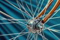 Close-up bicycle wheel from a unique angle, showcasing the spokes and patterns Royalty Free Stock Photo