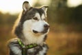 Close up big brown white purebred majestic Alaskan Alaska Malamute dog Royalty Free Stock Photo