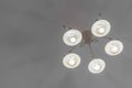 a close up big home light chandelier against the ceiling view at home, minimalist style Royalty Free Stock Photo