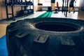 Big tire in modern gym Royalty Free Stock Photo