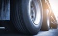 Close-Up A Big Truck Tires. Trailer Wheels. Industry Freight Truck transportation. Royalty Free Stock Photo