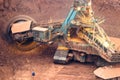 Close up Big wheel of bucket wheel excavator in a open pit