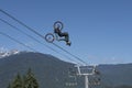 Close up of a bike rider at Crankworx Whistler 2022 practices his jumps