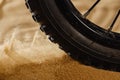 Close up bike tire shot on the beach . Outdoors, nautical, biking, urban living, cross fitness and adventure