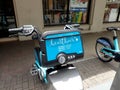 Close-up of Biki Bikeshare on Fort Street Mall in front of Fisher Hawaii