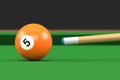 Close-up of billiard ball number five orange color on billiard table Royalty Free Stock Photo