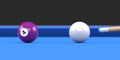 Close-up of billiard ball number four purple color on billiard table