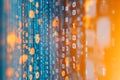 Close up of binary code on a digital screen with orange background and blue gradient effect