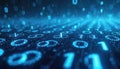 Close-up of binary code in glowing blue. Data stream cybersecurity, IT abstract background. Conceptual backdrop for computing, Royalty Free Stock Photo